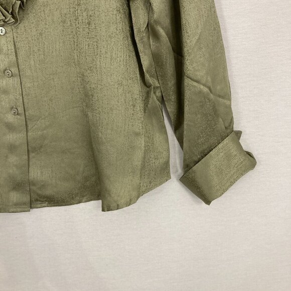 New Linea by Louis Dell'Olio Green Silk QVC Ruffle Artsy Textured Button Down XL - Picture 5 of 10